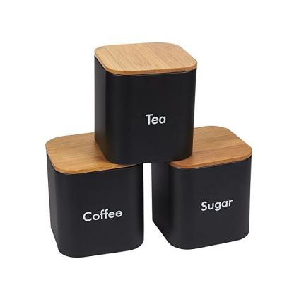 China Natural Black and White Storage Tin Dry Food Storage Container, Healty Storage Jar with Bamboo Lid for sale