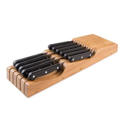 China Houselin 100% Disposable Natural Bamboo Knife Block In-Drawer Kitchen Knife Organizer Open Knife Block Organizer for sale