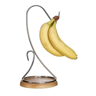 China Healty Houselin Banana Grape Display Stand Hook Fruit Vegetable Hanger Chrome Wire Earphone Natural Bamboo Solid Wood Stand for sale