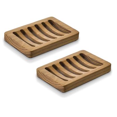 China Modern Cheap Wooden Soap Dish Crate Holder For Soap With Drain Eco-friendly Bathroom Kit For Shower for sale