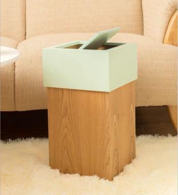 China Garbage wood wooden trash can thicken trash can living room home fashion wooden cover with pressure ring for sale