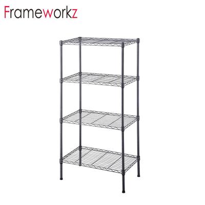 China Floor Type Hot Selling 4 Tier Free Standing Metal Wire Storage Shelves for sale