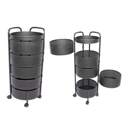 China Viable Good Prices Kitchen Revolving Shelf For Fruit Vegetable Floor 5 Layer Household Storage Rack Black Round Trolley for sale