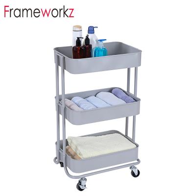 China Storage Home Used Mobile Shelf Storage Unit 3 Tier Kitchen Bathroom Trolley for sale