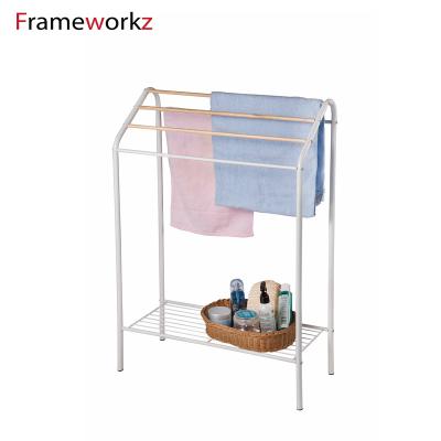 China Sustainable Bathroom Standing Towel Rack With Bottom Sundries Shelf for sale