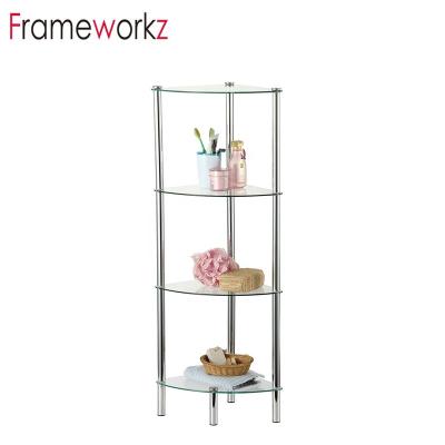 China Durable Custom Luxury Chrome Plating 5 Layers Assemble Display Storage Clear Glass Rack for sale