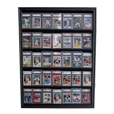 China (Size) High Quality Adjustable Black Wooden Lockable Rated Sports 36 Card Display Case For Soccer Basketball Cards Display for sale