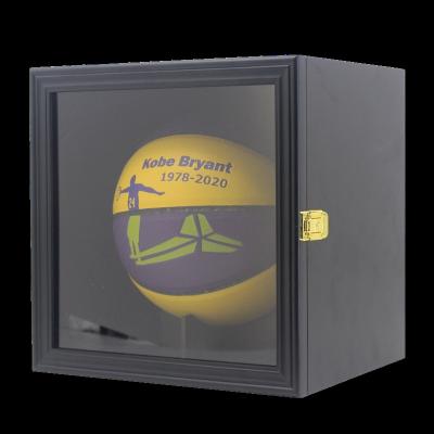 China New Arrival Custom Black Basketball Football Showcase Cabinet Solid Wood Frame Storage With Ball Holder for sale