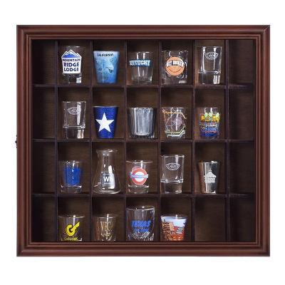 China (Size) Wholesale Custom Adjustable Walnut 16x18 Organization Shot Glass Display Case With Hinged Front for sale