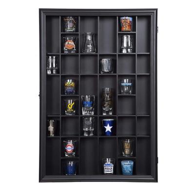 China Morden Adjustable High Quality Black Classic Wood Wall Mounted Display Case (Size) 18x32 Collectibles Elegantly Shade Box Frame Display Case for sale