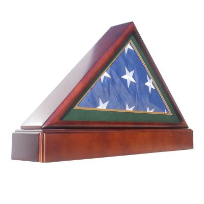 China Custom American Factory Wall Mounted Solid Wood Memorial Burial Flag Shadow Box Military Flag Display Case for sale