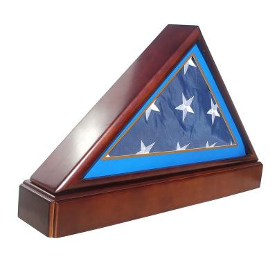 China American Military Flag Showcase 9.5x5 Inch Solid Wood Flag Wall Mounted Frame for sale