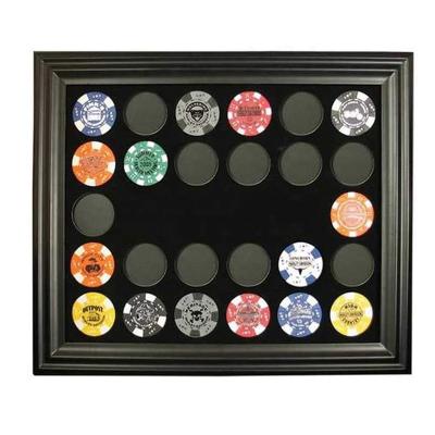 China (Size)Adjustable High Quality Black Wood Stands 76 Poker Chips Shield Chip Collector Frame Showcase For Home Decoration for sale