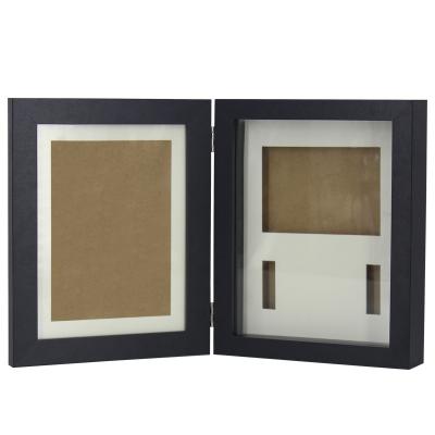 China Custom Black MDF 8.15*10.16*2.56inch Double Hinge Folding Photo Display Dog Chain Opening Photo Frame for sale