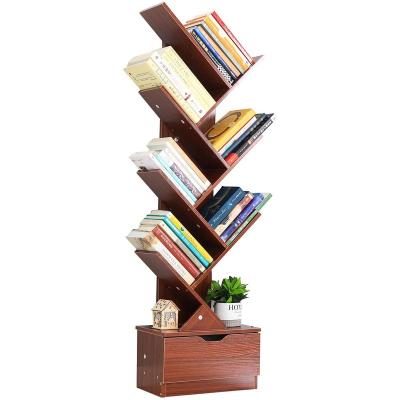 China Brown 6-Tier Adjustable Modern Tree Wooden Bookshelf Display (Height) CDs And Albums For Storing Things for sale