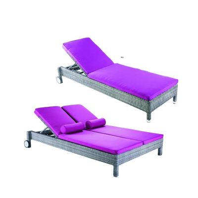 China Eco-friendly Outdoor Aluminum Rattan Cushion Furniture Beach Folding Bed Wicker Pool Lounger With Mattress for sale