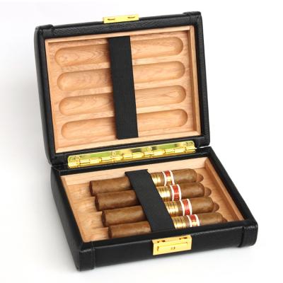 China Luxury Genuine Leather Travel Cigar Case PU Humidor Box Cigar Pocket Box For 8 Finger Cigar Travel Humidor for sale