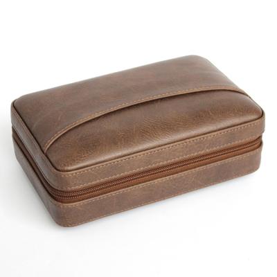 China Luxury Cigar Case Bag Travel PU Cigar Pocket Genuine Leather Box For Travel 4Finger Cigar Case for sale