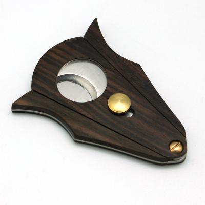 China Walnut& High Quality Custom Logo Free Custom Walnut Double Blade Stainless Steel Wholesale Stainless Steel Wood Cigar Cutter for sale