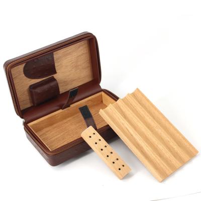 China Wholesale Spanish Cedar Humidor Leather Travel Cigar Case Backup Storage Cigar Case for sale