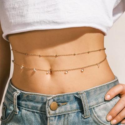 China Fashion body chain sexy Zircon charm tassel waist chain double layer belly chain women simple pendant TRENDY chain for sale