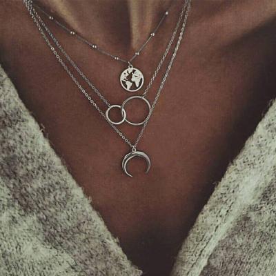 China Europe and America simple fashion layered card chain drop moon jewelry pendant necklace for women jewelry for women wholesale for sale