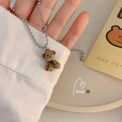 China Europe and America Fashion Winter Sweater Necklace Simple Cute Stainless Steel Bead Chain Women's Accessories Flocking Bear Necklace for sale