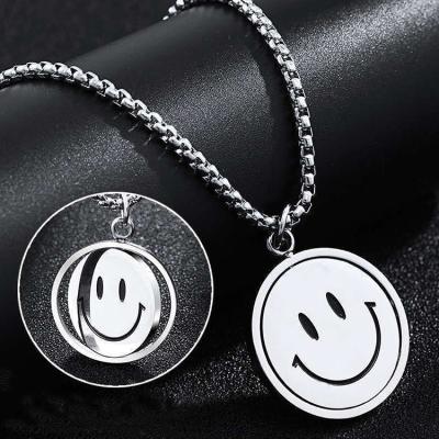 China Wholesale Europe and America Fashion Jewelry Box Chain Necklace New Turning Smiley Face Necklace Street Couple Double Pendant Neck For Women for sale