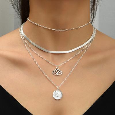 China Europe and America Cavity Flower Necklace Multilayer Pendant Simple Blade Chain for Women and Girls for sale