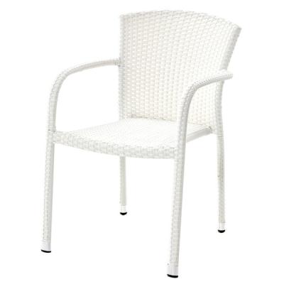 China Restaurant Hotel Dining Area Cheap Garden Poly Rattan Outdoor Stacking Chair In White Color for sale