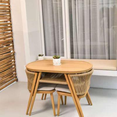 China New Design Restaurant Hotel Dining Area Garden Metal Rope Cafe Furniture Set All Weather Coffee Table Cafe Chairs for sale