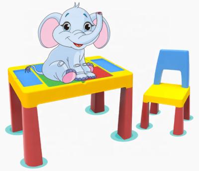 China Traditional plastic building block children multi-functional storage building block children study table chair set for sale