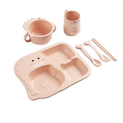 China 6 PCs Nature Cartoon Wheat Fiber Straw Coastal Fiber Feeding Tableware Set Children Kids Dinnerware Set Dinnerware Set for sale