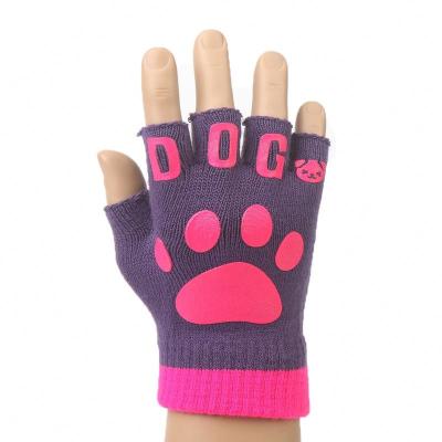 China Striped Cheap RPET Yarn Recycled Winter Custom Promotional Printing Half Finger Knitted Gloves for sale