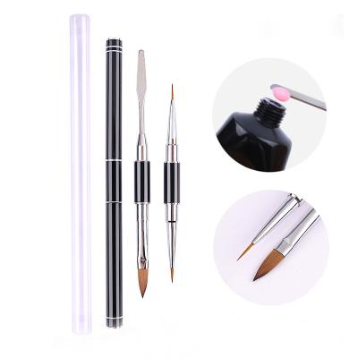 China Double Nail Brush Metal Handle Vegan Coating Brush Nylon Finished Nylon Double Ended Acrylic Double Brush for sale