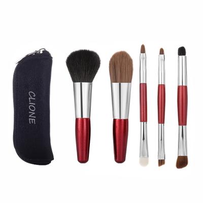 China Make Up Brush Set With Bag Luxury Premium Custom 5 PC Red Goat Hair Travel Make Up Brush Set With Bag for sale