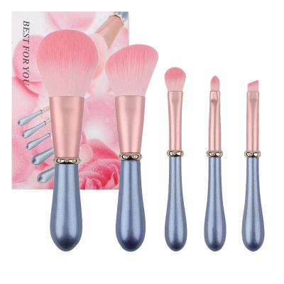 China 5 Piece Makeup Brush Set Mini Christmas Gift Pink Cute 5 Piece Rhinestone Makeup Brush Set With Box for sale