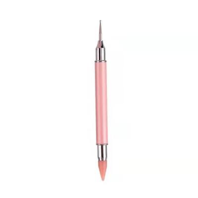 China Double Finished Pink Rhinestone Nail Brush Metal Wax Picker Dotte Custom Double Finished Nail Art Brushes Dotting Tool for sale