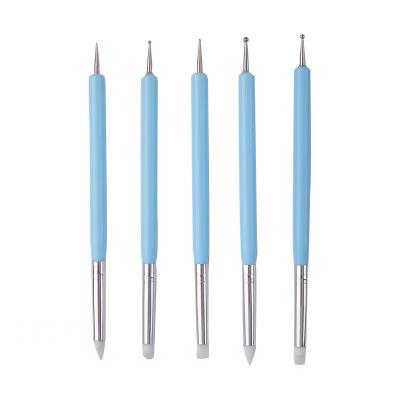 China Wholesale Cheap High Quality Blue Double Ended Nail Brush 5PC Set Double Ended Silicone Tip Nail Brush For Painting for sale