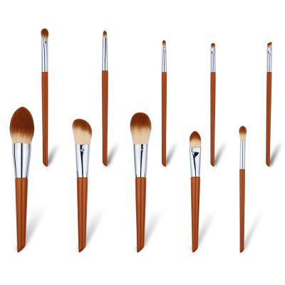 China Makeup Brush Set Wholesale 10 Pieces Vegan Orange Wooden Private Label Custom Makeup Brush Set for sale