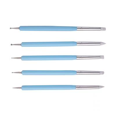 China Double Ended Blue 5pcs Nail Brush Manicure Dotting Metallic Nail Art Drawing Tool Painting Brush Pen for sale