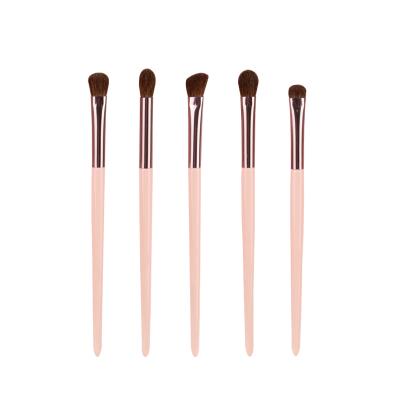 China High Quality Custom Made Pink Pony Hair Wooden Handle Makeup Eye Brush Set 5 Pieces Custom Makeup Eye Brush Set for sale