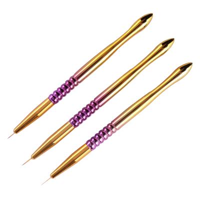 China Nail Art Brush 3pcs Set Gradient Gold Purpler Hair Nylon Custom Acrylic Nail Art Liner Brushes for sale