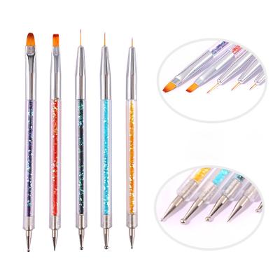 China Double Sided Nail Brush Clear Drill Handle 5pcs Gel Drawing Paint Brush Set Cheap Nail Dotting Tools for sale