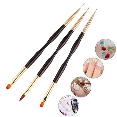 China Nail Art Brush Set Wholesale 3pcs Black Synthetic Nylon Hair Gel Drawing Nail Art Brushes 6mm 9mm 12mm Double Coating End for sale