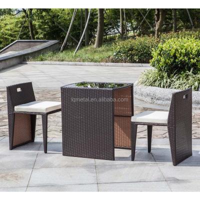 China Modern 3PCS Galvanized Steel&Rattan Breakfast Set 3PCS Rattan Furniture Set Outdoor Conversation Set With 2 Cushioned Chairs for sale