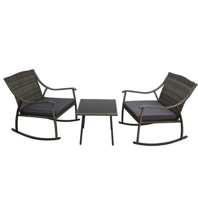 China Modern Outdoor Rattan Rocking Chair Table 3PC Manufacturer Ningbo Rattan Garden Furniture Set for sale