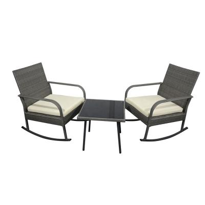 China Modern Padded Rocking Bistro Set Outdoor Compact Rocking Chair Table Bistros Set Rattan 3PC PE Wicker for sale