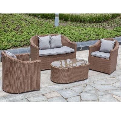 China Modern Rattan Half Round Post Packing Garden Patio Sofa Sets Luxury Couch 4 Seat Chair Premium Table for sale