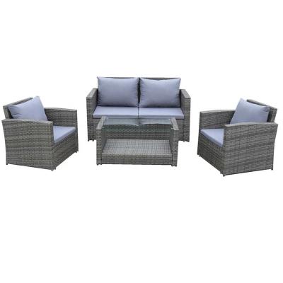 China Wicker Patio Sofa Set 4PC Modern German Luxurious PE Garden Seats Armrest Furniture Set Garden Wicker Patio Sofa Set for sale